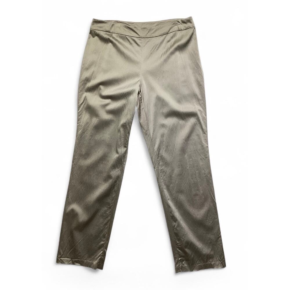 EILEEN FISHER M Satin Look Pants Lycocell Stretch Side Zip Straight gray